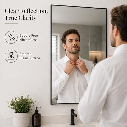 2-Pack 24"x36" Matte Black Bathroom Mirror, Thin Metal Frame, Heavy-Duty Rectangular Vanity Mirror for Over Sink, HD Shatterproof Glass, Modern Farmhouse & Industrial Style in Saudi Arabia