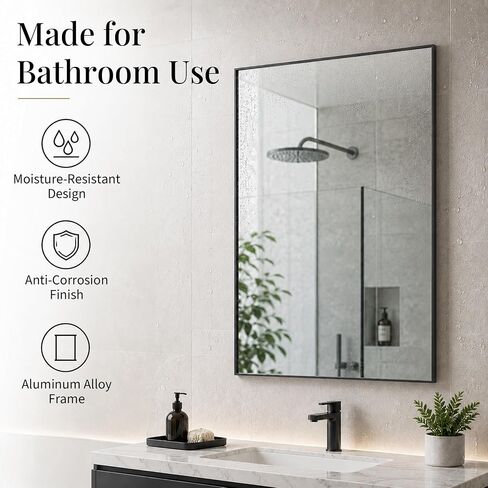 2-Pack 24"x36" Matte Black Bathroom Mirror, Thin Metal Frame, Heavy-Duty Rectangular Vanity Mirror for Over Sink, HD Shatterproof Glass, Modern Farmhouse & Industrial Style in Saudi Arabia