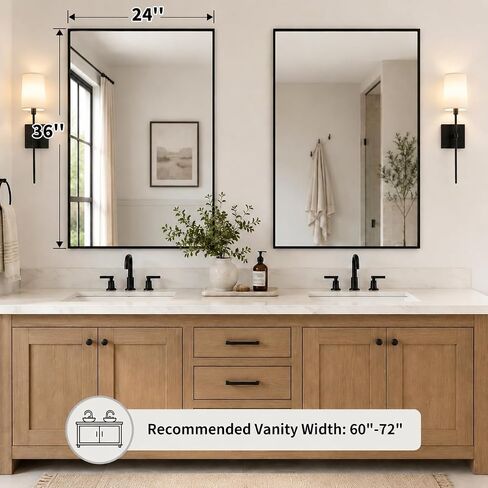2-Pack 24"x36" Matte Black Bathroom Mirror, Thin Metal Frame, Heavy-Duty Rectangular Vanity Mirror for Over Sink, HD Shatterproof Glass, Modern Farmhouse & Industrial Style in Saudi Arabia