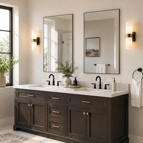 2-Pack 24"x36" Matte Black Bathroom Mirror, Thin Metal Frame, Heavy-Duty Rectangular Vanity Mirror for Over Sink, HD Shatterproof Glass, Modern Farmhouse & Industrial Style in Saudi Arabia