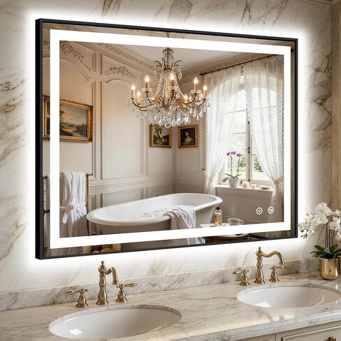 LED Bathroom Mirror with Lights, Black Framed Lighted Vanity Mirror, Front & Backlit, 40"x30", Anti-Fog, Dimmable 3 Color Temperature, Memory, Shatterproof Tempered Glass in Kuwait
