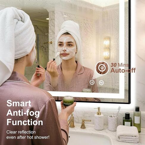 LED Bathroom Mirror with Lights, Black Framed Lighted Vanity Mirror, Front & Backlit, 40"x30", Anti-Fog, Dimmable 3 Color Temperature, Memory, Shatterproof Tempered Glass in Kuwait