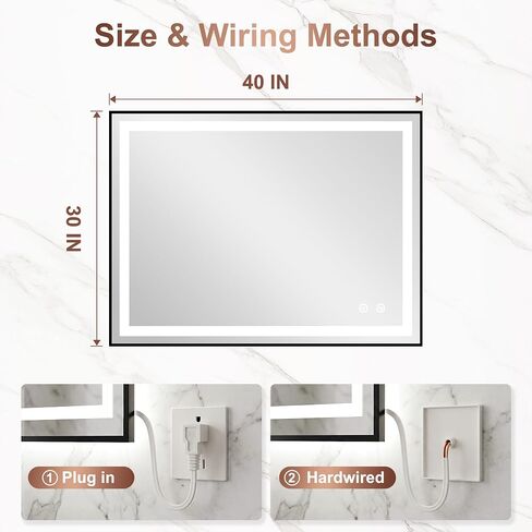 LED Bathroom Mirror with Lights, Black Framed Lighted Vanity Mirror, Front & Backlit, 40"x30", Anti-Fog, Dimmable 3 Color Temperature, Memory, Shatterproof Tempered Glass in Kuwait