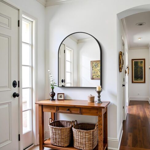 CIRCUMI Arched Wall Mirror 24"x30", Black Metal Frame with Tempered Glass, Large Size Mirror for Bathroom, Over Sink, Living Room, Entryway, Shatterproof & Crystal Clear Black Arched Mirror in Saudi Arabia