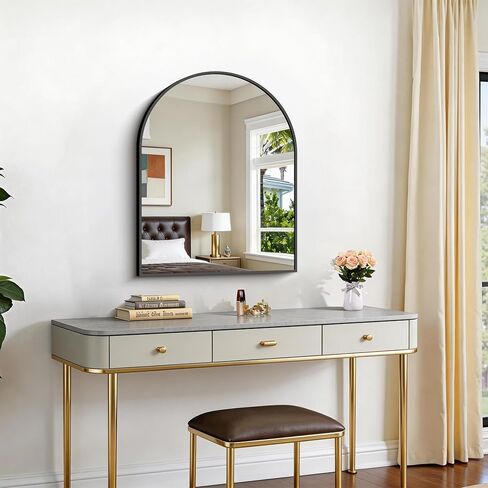 CIRCUMI Arched Wall Mirror 24"x30", Black Metal Frame with Tempered Glass, Large Size Mirror for Bathroom, Over Sink, Living Room, Entryway, Shatterproof & Crystal Clear Black Arched Mirror in Saudi Arabia