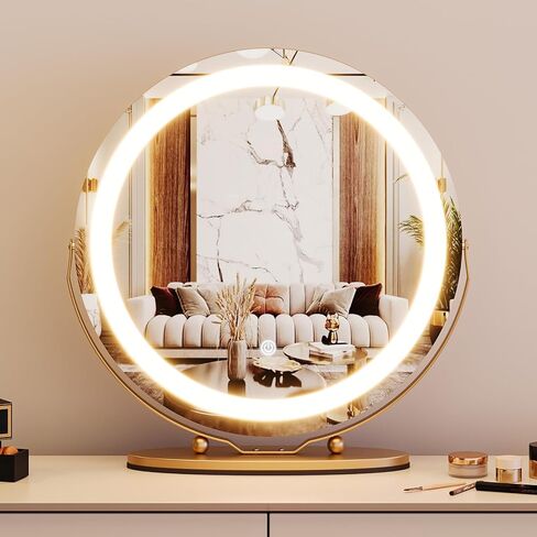 Garvee Vanity Mirror with Led Lights, Large Round Makeup Mirror with Touch Control and 3 Color Lighting Modes, Round Vanity Mirror for Bedroom, Tabletop, Living Room, Easy to Install, Gold in Kuwait
