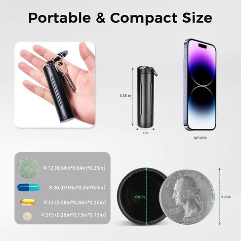 2-in-1 Waterproof Pill Holder Keychain & Toothpick Holder | Switch w/tool; thick Al, durable; dual openings clean; large for big pills; carabiner portable; Small Items Storage in Saudi Arabia