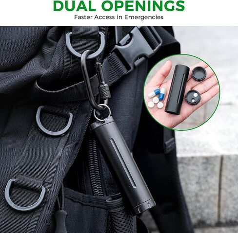 2-in-1 Waterproof Pill Holder Keychain & Toothpick Holder | Switch w/tool; thick Al, durable; dual openings clean; large for big pills; carabiner portable; Small Items Storage in Saudi Arabia