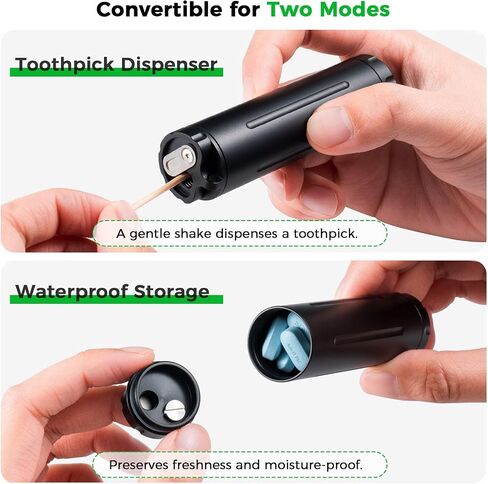 2-in-1 Waterproof Pill Holder Keychain & Toothpick Holder | Switch w/tool; thick Al, durable; dual openings clean; large for big pills; carabiner portable; Small Items Storage in Saudi Arabia