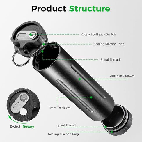 2-in-1 Waterproof Pill Holder Keychain & Toothpick Holder | Switch w/tool; thick Al, durable; dual openings clean; large for big pills; carabiner portable; Small Items Storage in Saudi Arabia