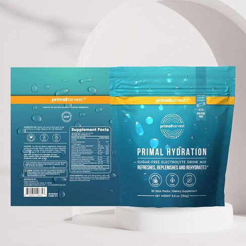 Primal Harvest Electrolytes Powder Packets Primal Hydration, Easy Open Packets, Energy Drink Mix (Lemon Berry, 30 Packs) (1 Bag) in Kuwait