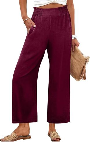 Womens Summer Pants Petite High Waisted Straight Leg Linen Pants Lounge Palazzo Pant Beach Vacation Trousers in Kuwait