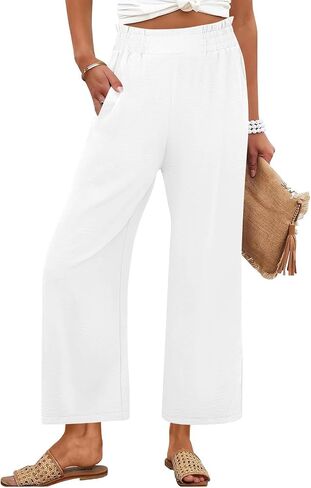 Womens Summer Pants Petite High Waisted Straight Leg Linen Pants Lounge Palazzo Pant Beach Vacation Trousers in Kuwait