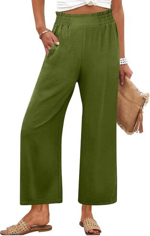 Womens Summer Pants Petite High Waisted Straight Leg Linen Pants Lounge Palazzo Pant Beach Vacation Trousers in Kuwait
