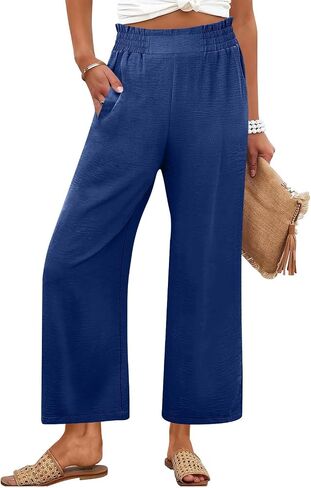 Womens Summer Pants Petite High Waisted Straight Leg Linen Pants Lounge Palazzo Pant Beach Vacation Trousers in Kuwait