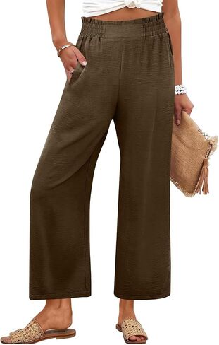 Womens Summer Pants Petite High Waisted Straight Leg Linen Pants Lounge Palazzo Pant Beach Vacation Trousers in Kuwait