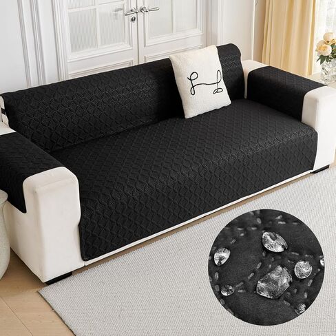 ENVEHUG Loveseat Sofa Cover for 2 Cushion Couch Water Resistant Slipcover Furniture Protector Washable Couch Cover with Elastic Straps for Kids Dog Cat Pet (Black, 104x76) in Saudi Arabia