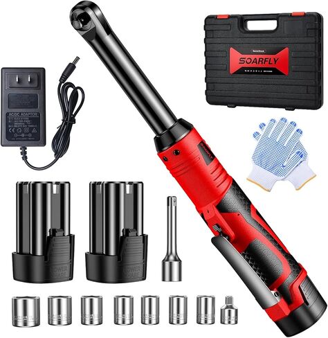Cordless Electric Ratchet Wrench Set 3/8", Upgraded 60 Ft-lbs 21V Powerful Ratchet Tool Kit, With LED Light Cordless Ratchet,Variable Speed,7 Sockets, 3" Extension Bar, 1/4" Adapter, 2*2000mAh Battery in Kuwait