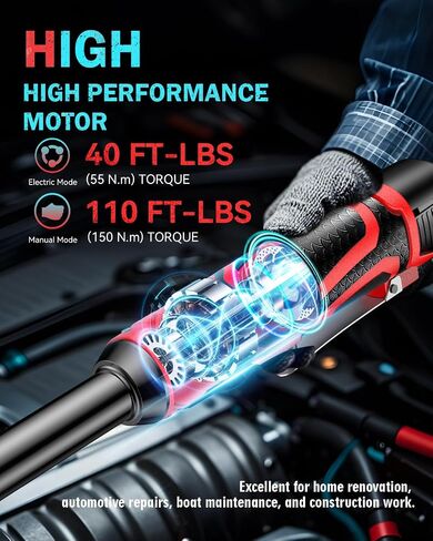 Cordless Electric Ratchet Wrench Set 3/8", Upgraded 60 Ft-lbs 21V Powerful Ratchet Tool Kit, With LED Light Cordless Ratchet,Variable Speed,7 Sockets, 3" Extension Bar, 1/4" Adapter, 2*2000mAh Battery in Kuwait