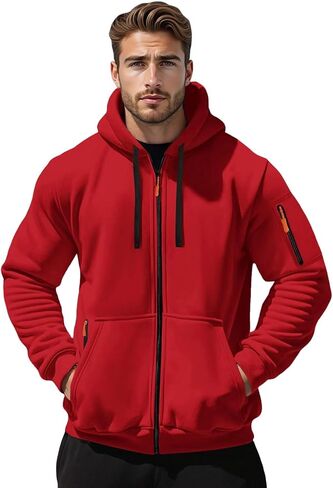 Zip Up Hoodie Men Oversized Long Sleeve Hooded Sweatshirt Drop Shoulder Drawstring Casual Pockets Winter Jackets Clothes in Kuwait