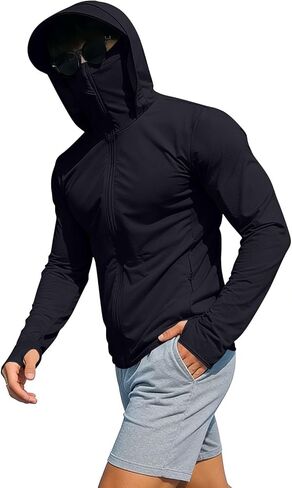YMADREIG Mens UPF 50+ Sun Protection Hoodie Jacket with Face Mask Long Sleeve UV Shirt Thumb Holes for Fishing Hiking Running in Saudi Arabia