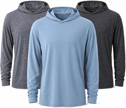 Men’s UPF 50+ Sun Hoodie, 3-Pack Lightweight UV Protection Shirts for Fishing, Training, Hiking & Everyday Wear in Saudi Arabia