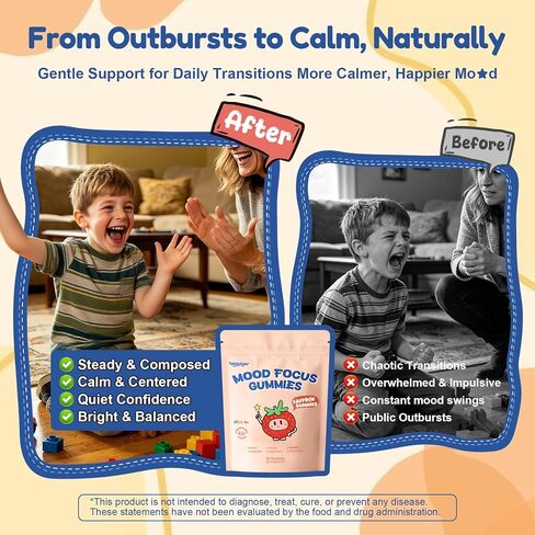 Kids Saffron Gummies: Mood Focus Support with Magnesium Glycinate, L-Theanine for Calm & Sleep, PS, Lion's Mane, Choline Brain Support for School Concentration & Attention, Sugar Free, 90 Ct in Kuwait