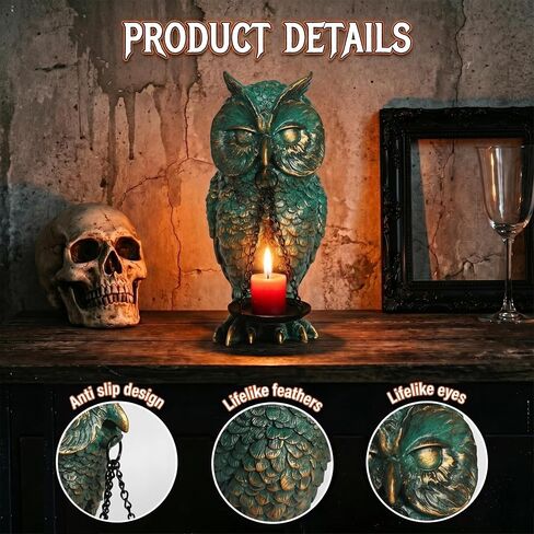 Gothic Home Decor Owl Candle Holder Tealight Stand Resin Statue for Living Room Bedroom Halloween Spooky Ornaments Unique Bird Decor Bronze in Saudi Arabia