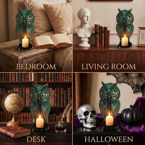 Gothic Home Decor Owl Candle Holder Tealight Stand Resin Statue for Living Room Bedroom Halloween Spooky Ornaments Unique Bird Decor Bronze in Saudi Arabia