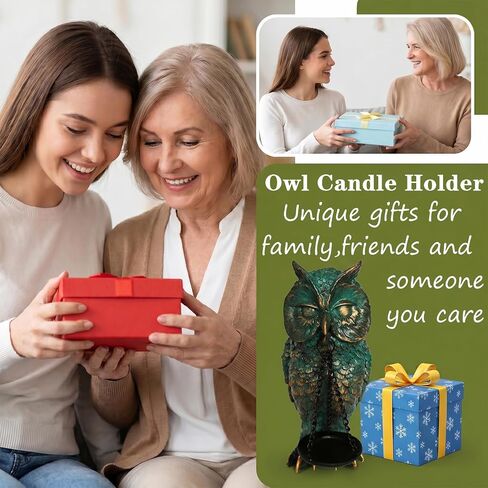 Gothic Home Decor Owl Candle Holder Tealight Stand Resin Statue for Living Room Bedroom Halloween Spooky Ornaments Unique Bird Decor Bronze in Saudi Arabia