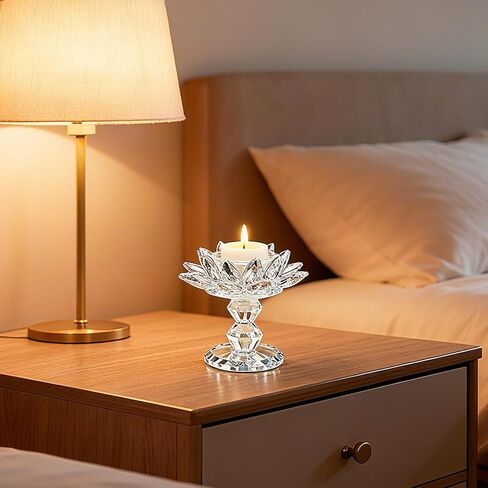 Crystal Lotus Flower Candle Holder, Votive Tealight Candlestick Stand for Table Centerpiece Party Wedding Decor Transparent in Kuwait