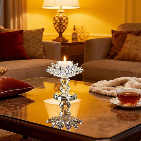 Crystal Lotus Flower Candle Holder, Votive Tealight Candlestick Stand for Table Centerpiece Party Wedding Decor Transparent in Kuwait