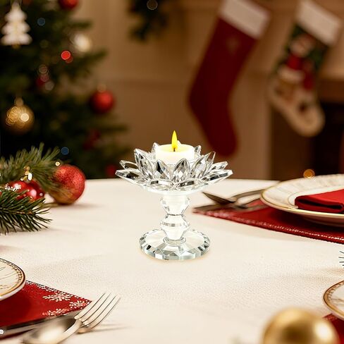 Crystal Lotus Flower Candle Holder, Votive Tealight Candlestick Stand for Table Centerpiece Party Wedding Decor Transparent in Kuwait