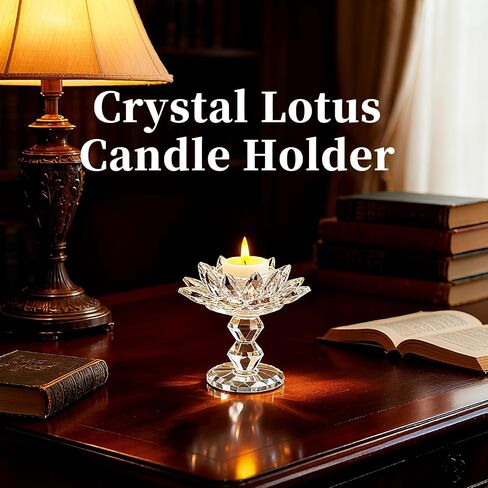 Crystal Lotus Flower Candle Holder, Votive Tealight Candlestick Stand for Table Centerpiece Party Wedding Decor Transparent in Kuwait