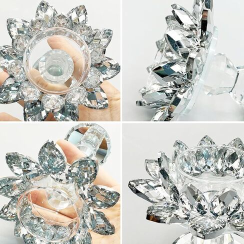 Crystal Lotus Flower Candle Holder, Votive Tealight Candlestick Stand for Table Centerpiece Party Wedding Decor Transparent in Kuwait