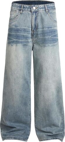 Jeans for Men Baggy Wide Leg Denim Pants Casual Loose Fit Y2K Skater Jeans Vintage Straight Hip Hop Streetwear Trousers in Saudi Arabia