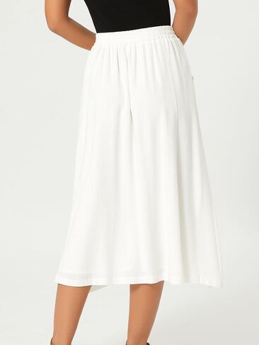 Seta T Women's Linen Skirt Summer Casual Flowy Swing Elastic High Waist A-Line Boho Midi Skirts with Pockets in Kuwait