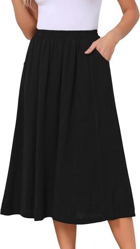 Seta T Women's Linen Skirt Summer Casual Flowy Swing Elastic High Waist A-Line Boho Midi Skirts with Pockets in Kuwait