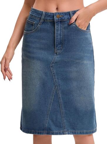 Women's Denim Skirt High Waisted 2026 Summer Washed Below the Knee Jean Skirts in Kuwait