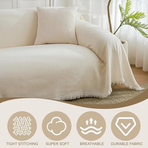 VISIONTEX Couch Cover for Sofa, Sectional L Shape Couch Covers for Dogs, Washable Sofa Cover 2 Cushion Sofa Dogs Furniture Protector, Chenille Sofa Slipcover for Pets, 71" x 118", Cream Beige in Saudi Arabia