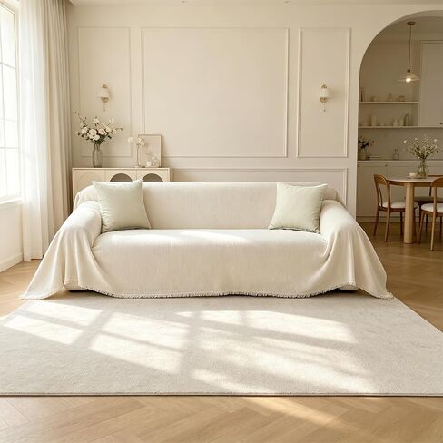 VISIONTEX Couch Cover for Sofa, Sectional L Shape Couch Covers for Dogs, Washable Sofa Cover 2 Cushion Sofa Dogs Furniture Protector, Chenille Sofa Slipcover for Pets, 71" x 118", Cream Beige in Saudi Arabia