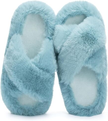 Women's Fuzzy Slippers Cross Band Memory Foam House Slippers Open Toe in Saudi Arabia