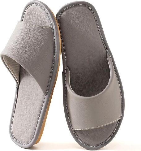 Leather Slide Sandals for Men Women - Top-Grain Cowhide Non-Slip Slippers (Black/Gray/Blue) in Saudi Arabia