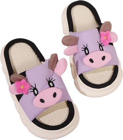 Breathable Linen Animal Slippers 3D Cute Non Slip Thick Sole Indoor House Shoes Women Men Cow Pig Frog in Kuwait