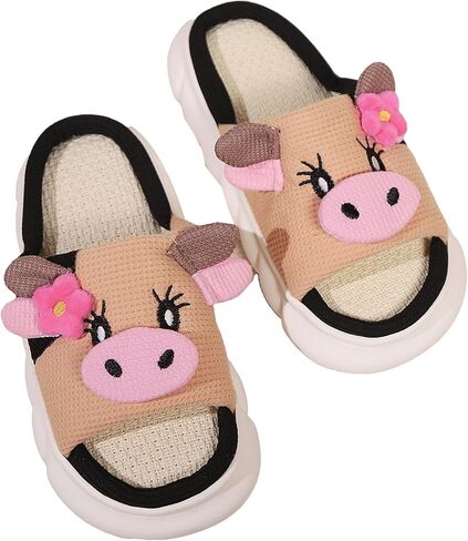 Breathable Linen Animal Slippers 3D Cute Non Slip Thick Sole Indoor House Shoes Women Men Cow Pig Frog in Kuwait