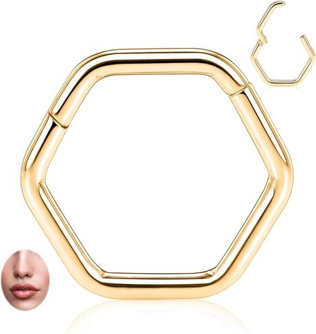 GAGABODY Daith Earring 316L Surgical Steel Septum Jewelry 16 Gauge Hoop Earring Hexagon Shape Hinged Nose Rings 8-10mm Conch Helix Tragus Rook Piercing in Kuwait