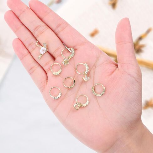 15 Pcs Dangle Nose Ring 20g Gold Dangle Nose Rings Hoop and L Shaped Dangly Nose Studs CZ Heart Flower Moon Nose Piercing Jewelry for Women in Saudi Arabia