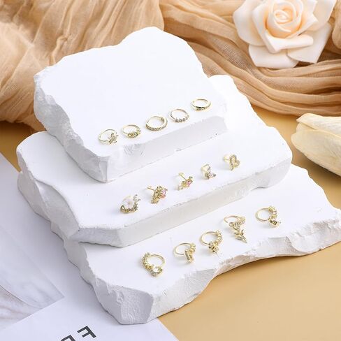 15 Pcs Dangle Nose Ring 20g Gold Dangle Nose Rings Hoop and L Shaped Dangly Nose Studs CZ Heart Flower Moon Nose Piercing Jewelry for Women in Saudi Arabia