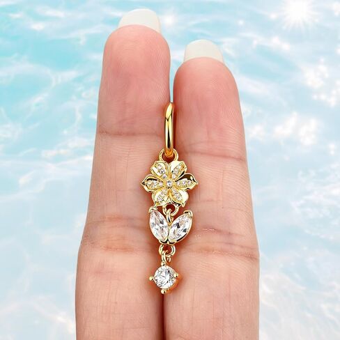 Xpircn Clicker Belly Button Rings 14K Gold Plated Belly Navel Rings for Women Hoop Belly Button Ring Stainless Steel Dangle floating Navel Piercing Jewelry in Saudi Arabia