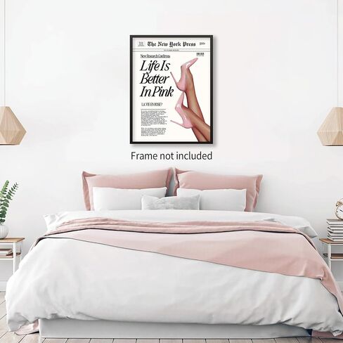 Vintage Funky Newspaper Wall Art Fashion Funny Quote, Life Is Better In Pink Poster Prints Heel Picture for Girly Bedroom Apartment Wall Decor 12x16 inch Unframed in Saudi Arabia